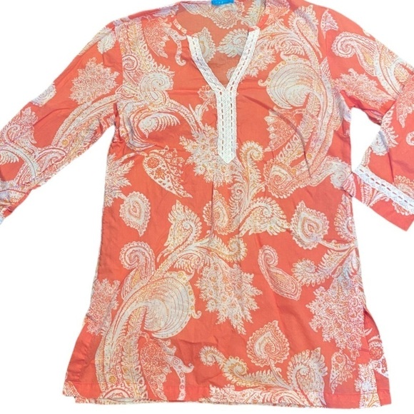 J. McLaughlin Orange Paisley Tunic Detailed Trim Size XS - Picture 8 of 8
